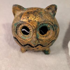 Patina Brass Owl Figurine - Vintage-Style Decorative Incense/Candle Holder